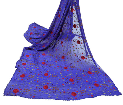 Indian Vintage Dupatta Blue Pure Georgette silk Long Stole Embroidered Scarves Stole Veil Wrap