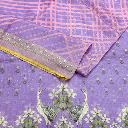 Women Indian Vintage Dupatta Purple Long Stole Pure silk Printed Dupatta Veil Scarves soft Boho Wrap Dressmaking Floral Design