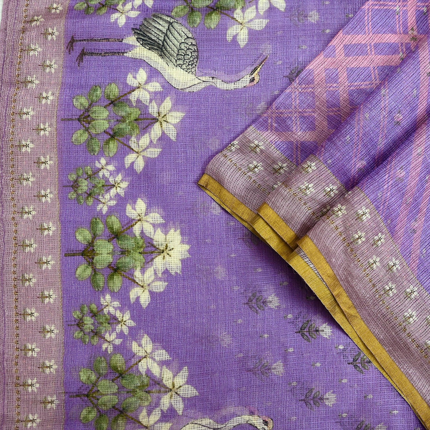 Women Indian Vintage Dupatta Purple Long Stole Pure silk Printed Dupatta Veil Scarves soft Boho Wrap Dressmaking Floral Design