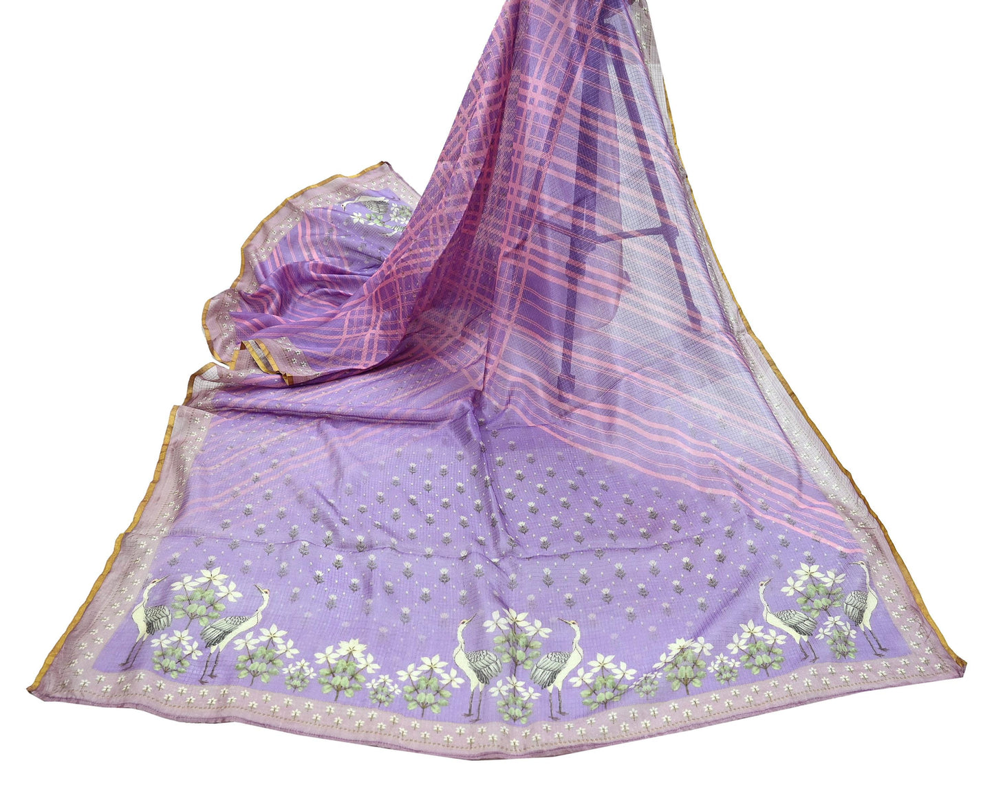 Women Indian Vintage Dupatta Purple Long Stole Pure silk Printed Dupatta Veil Scarves soft Boho Wrap Dressmaking Floral Design