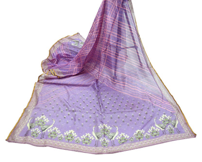 Women Indian Vintage Dupatta Purple Long Stole Pure silk Printed Dupatta Veil Scarves soft Boho Wrap Dressmaking Floral Design