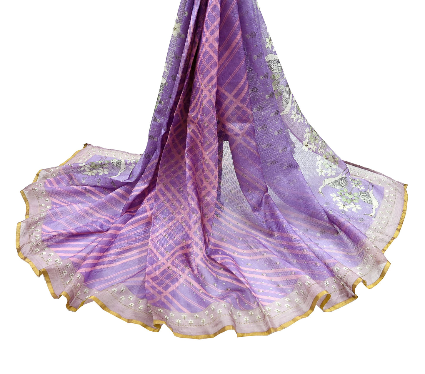Women Indian Vintage Dupatta Purple Long Stole Pure silk Printed Dupatta Veil Scarves soft Boho Wrap Dressmaking Floral Design
