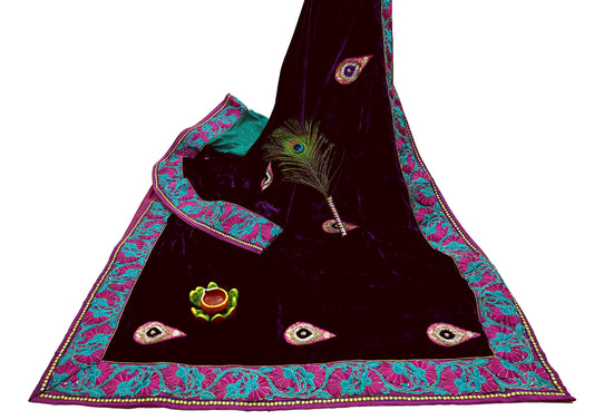 Indian Vintage Heavy Sari Purple Pure Georgette Silk & Velvet Hand Embroidered Sarees Craft Fabric 5Yd Sewing Ethnic Bollywood saree