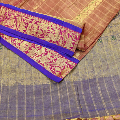 Indian Vintage Heavy Purple Kanjivaram Saree 100% Pure Silk Sari Metallic Zari 5Yd Floral Crafting Dress making Ethnic Peacock Fringes