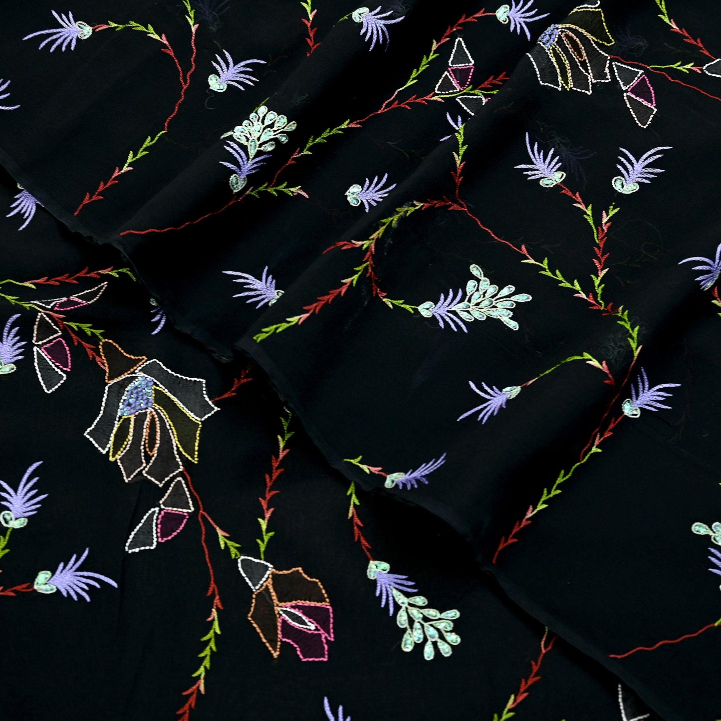 Indian Vintage Heavy Sari Black Pure Georgette Silk Hand Beaded Sarees Craft Fabric 6Yd Sewing Soft Ethnic Wedding Sarees Dress making