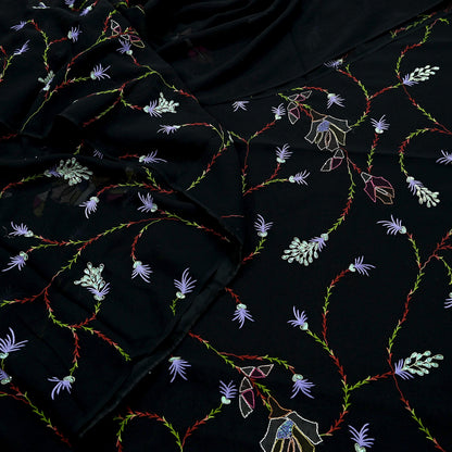 Indian Vintage Heavy Sari Black Pure Georgette Silk Hand Beaded Sarees Craft Fabric 6Yd Sewing Soft Ethnic Wedding Sarees Dress making