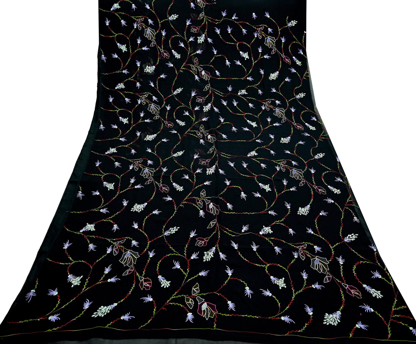 Indian Vintage Heavy Sari Black Pure Georgette Silk Hand Beaded Sarees Craft Fabric 6Yd Sewing Soft Ethnic Wedding Sarees Dress making
