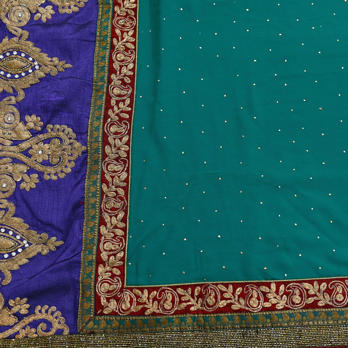 Indian Vintage Heavy Sarees Green Pure Georgette Silk Hand Embroidered Sari Fabric 6Yd Sewing Ethnic Zardozi/dabka zari Wedding sarees