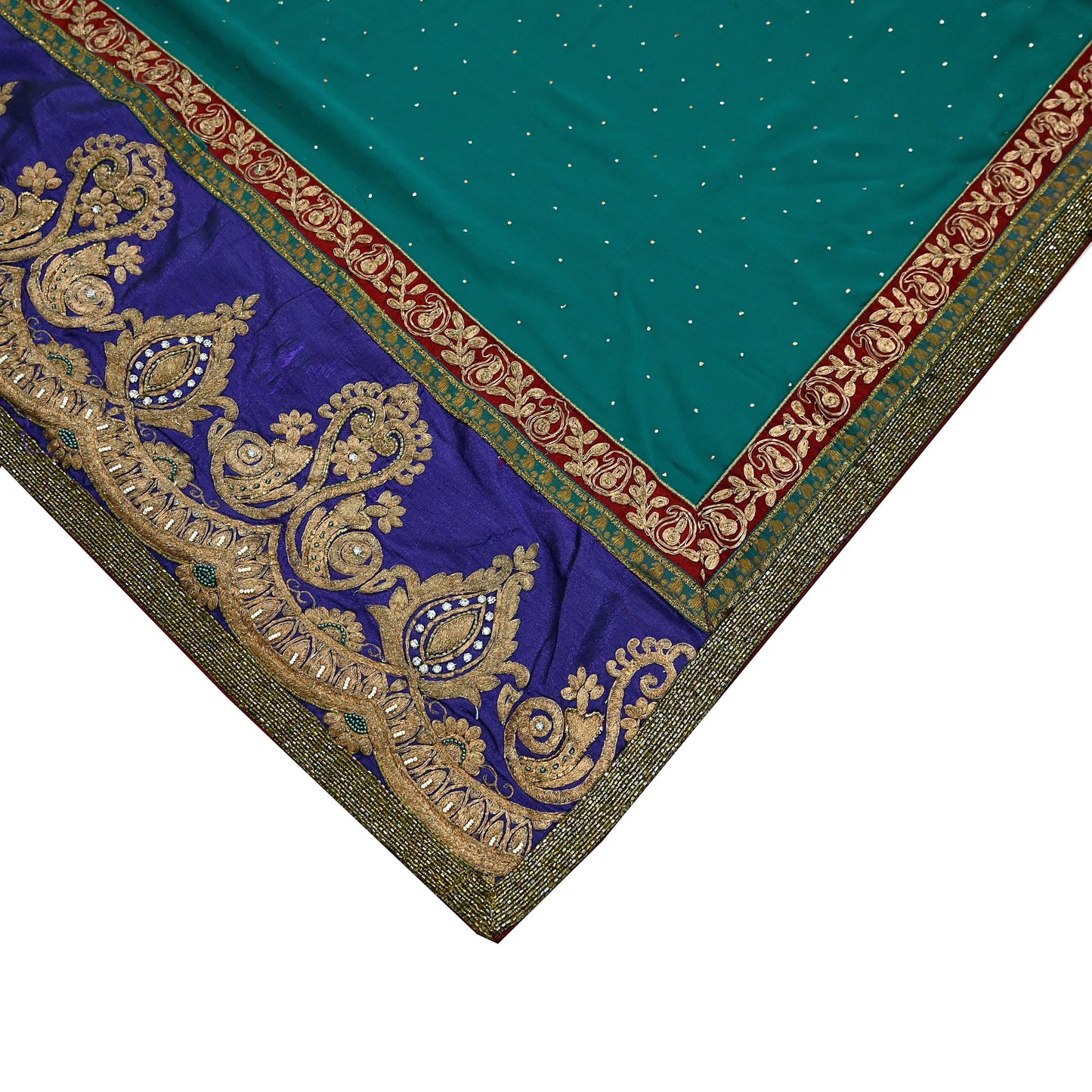 Indian Vintage Heavy Sarees Green Pure Georgette Silk Hand Embroidered Sari Fabric 6Yd Sewing Ethnic Zardozi/dabka zari Wedding sarees