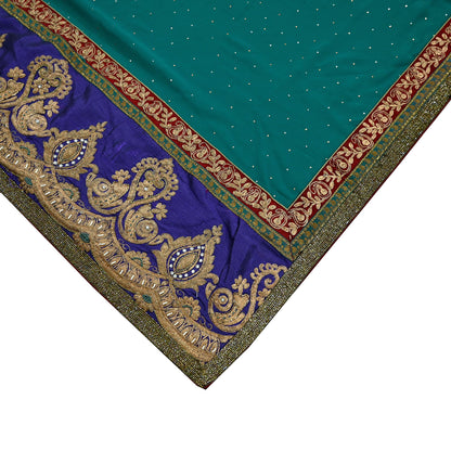 Indian Vintage Heavy Sarees Green Pure Georgette Silk Hand Embroidered Sari Fabric 6Yd Sewing Ethnic Zardozi/dabka zari Wedding sarees