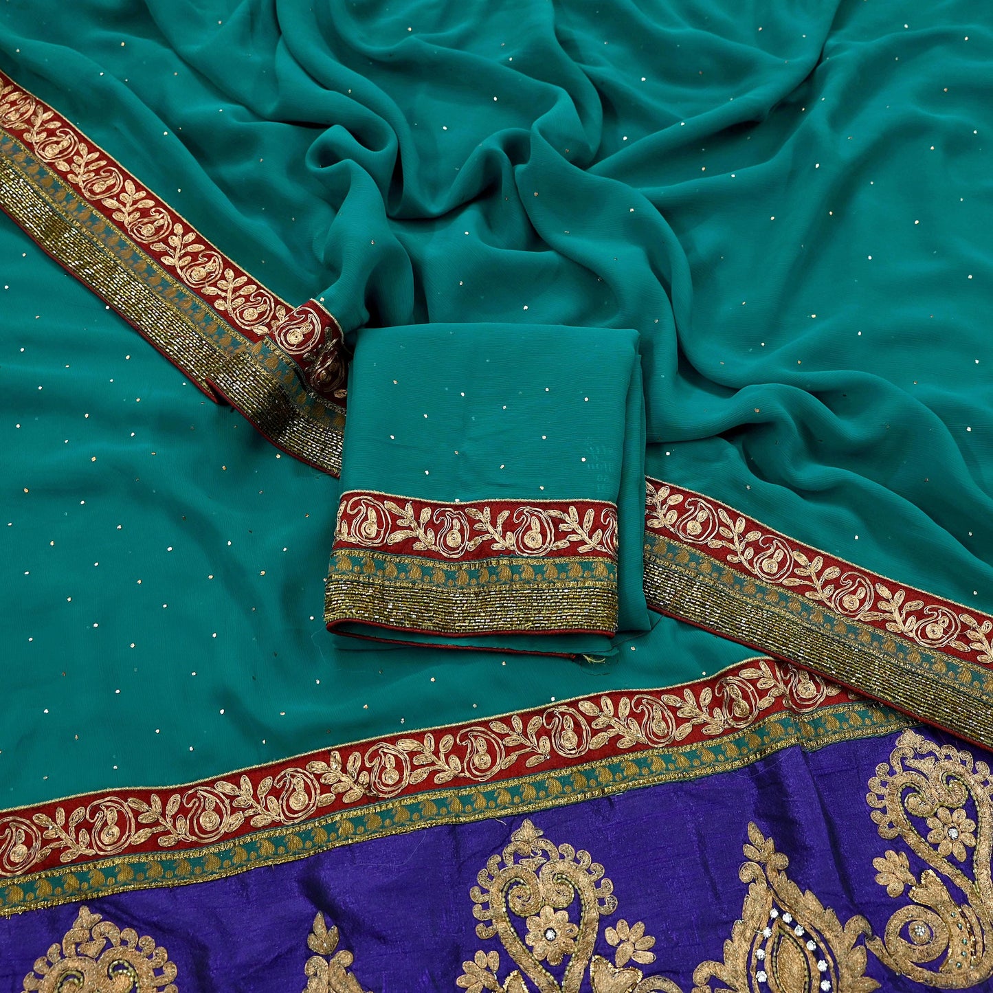 Indian Vintage Heavy Sarees Green Pure Georgette Silk Hand Embroidered Sari Fabric 6Yd Sewing Ethnic Zardozi/dabka zari Wedding sarees