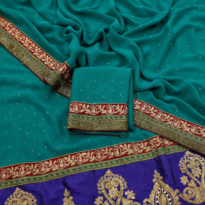 Indian Vintage Heavy Sarees Green Pure Georgette Silk Hand Embroidered Sari Fabric 6Yd Sewing Ethnic Zardozi/dabka zari Wedding sarees