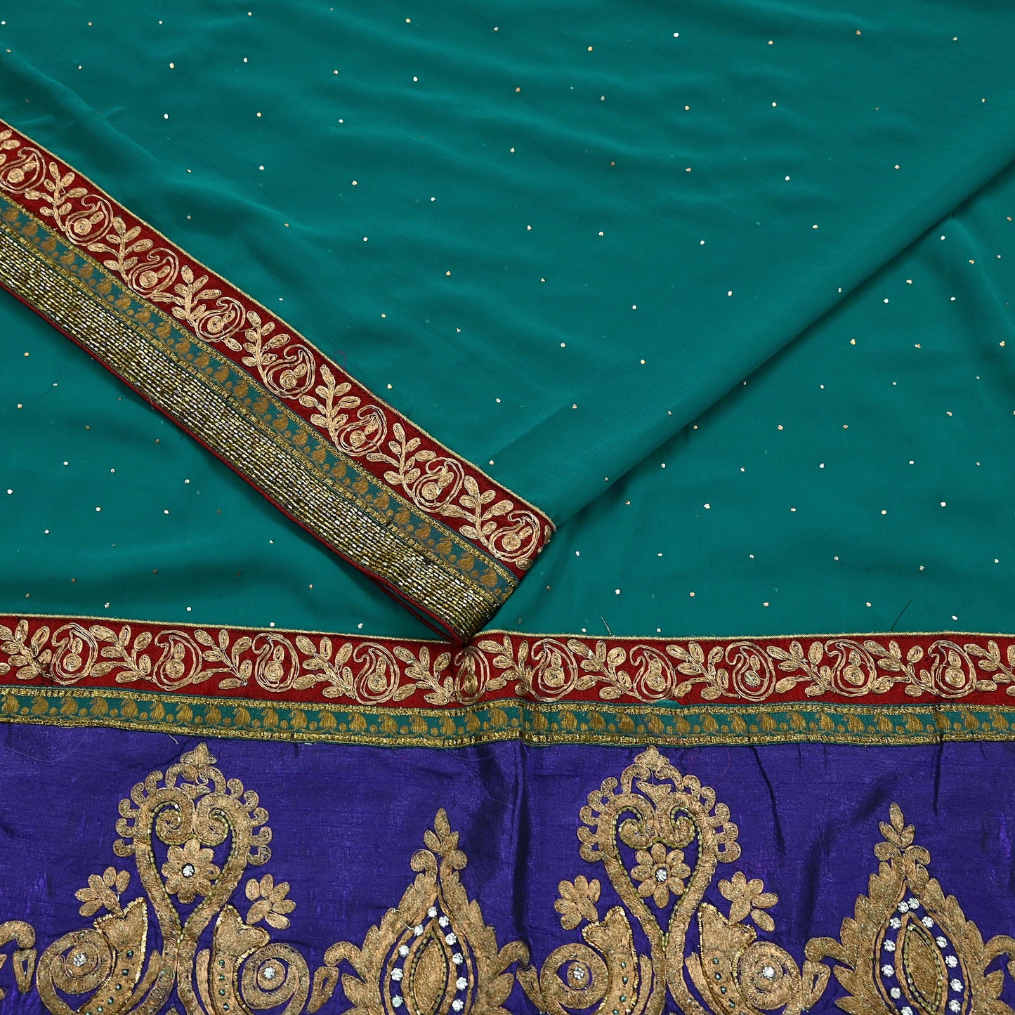 Indian Vintage Heavy Sarees Green Pure Georgette Silk Hand Embroidered Sari Fabric 6Yd Sewing Ethnic Zardozi/dabka zari Wedding sarees
