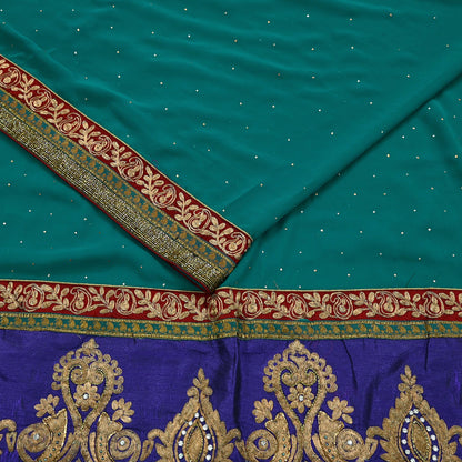 Indian Vintage Heavy Sarees Green Pure Georgette Silk Hand Embroidered Sari Fabric 6Yd Sewing Ethnic Zardozi/dabka zari Wedding sarees