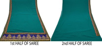 Indian Vintage Heavy Sarees Green Pure Georgette Silk Hand Embroidered Sari Fabric 6Yd Sewing Ethnic Zardozi/dabka zari Wedding sarees