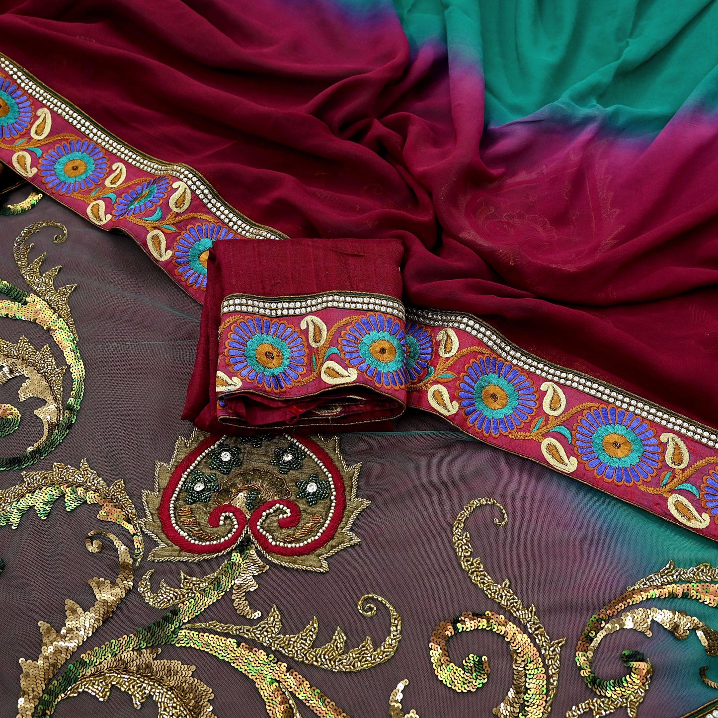 Indian Vintage Heavy Sari Net/Georgette Silk Hand Embroidered Sarees Craft Fabric 6Yd Sewing Soft Wedding sarees With Blouse fabric