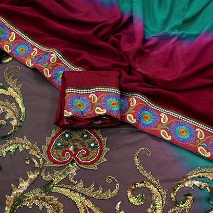 Indian Vintage Heavy Sari Net/Georgette Silk Hand Embroidered Sarees Craft Fabric 6Yd Sewing Soft Wedding sarees With Blouse fabric