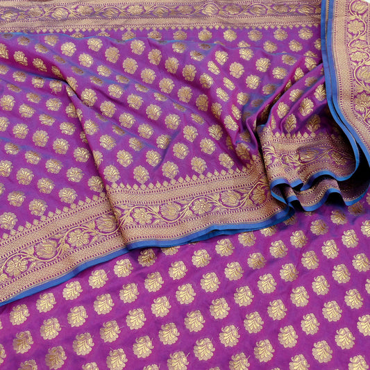 Vintage Heavy Sari Purple Hand Woven Kanjivaram Artificial Silk Sarees Zari 5Yd Floral Craft Fabric Dress making Crafting Quilting