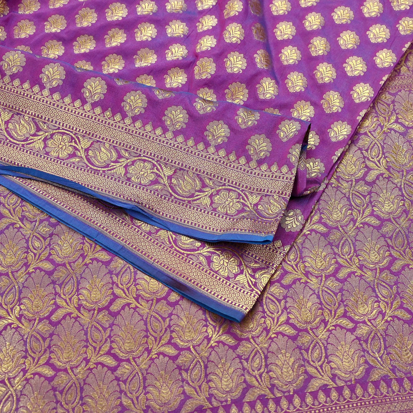 Vintage Heavy Sari Purple Hand Woven Kanjivaram Artificial Silk Sarees Zari 5Yd Floral Craft Fabric Dress making Crafting Quilting