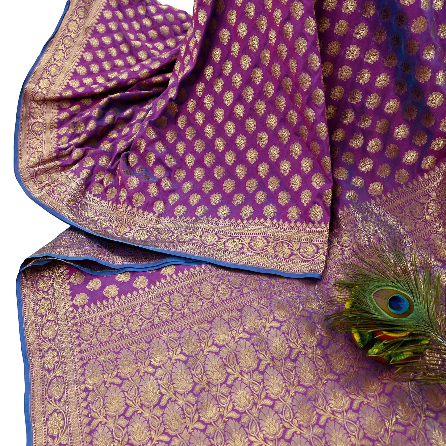 Vintage Heavy Sari Purple Hand Woven Kanjivaram Artificial Silk Sarees Zari 5Yd Floral Craft Fabric Dress making Crafting Quilting