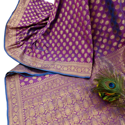 Vintage Heavy Sari Purple Hand Woven Kanjivaram Artificial Silk Sarees Zari 5Yd Floral Craft Fabric Dress making Crafting Quilting