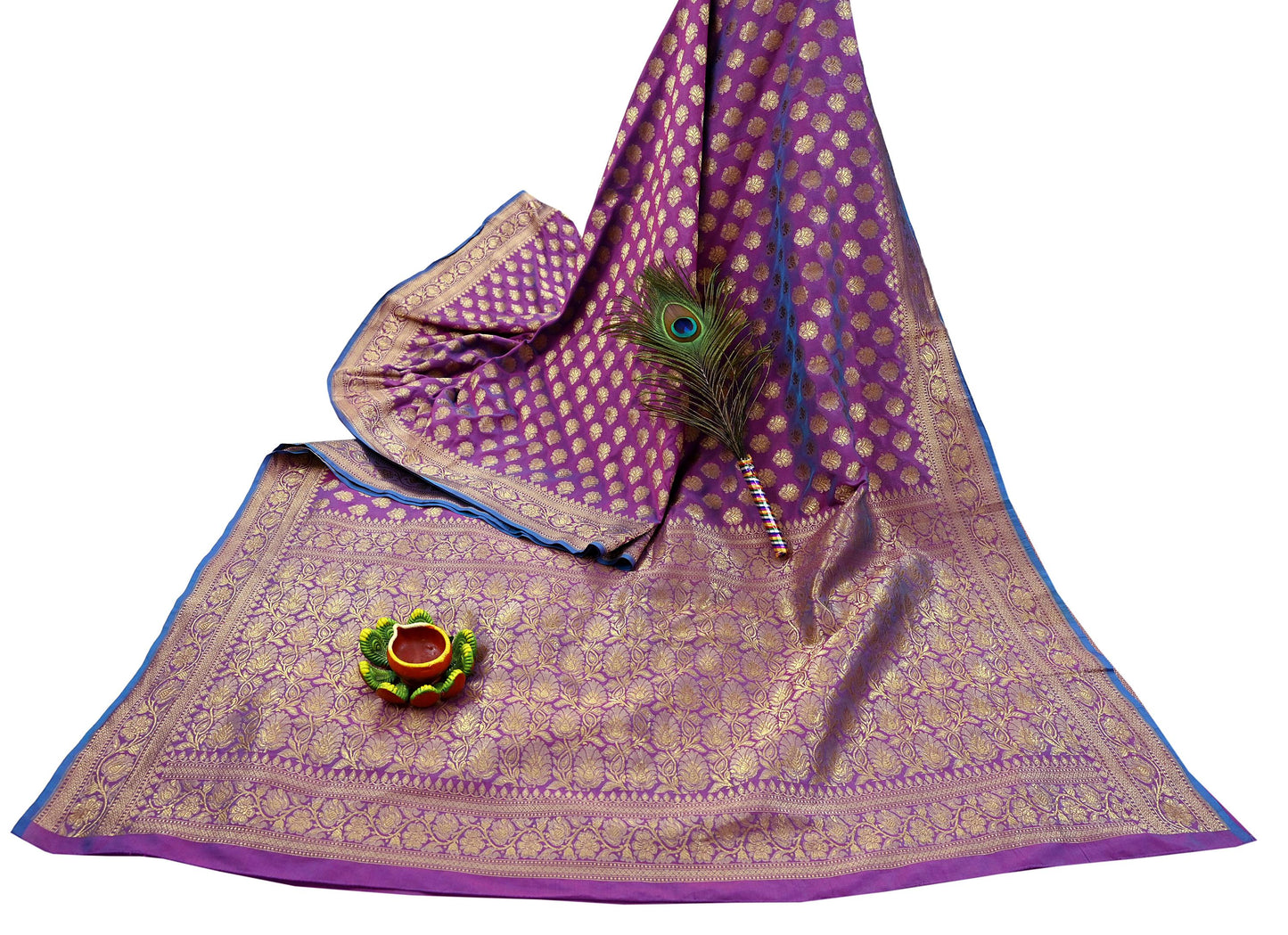 Vintage Heavy Sari Purple Hand Woven Kanjivaram Artificial Silk Sarees Zari 5Yd Floral Craft Fabric Dress making Crafting Quilting