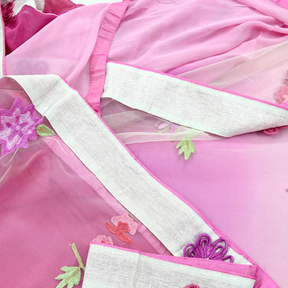 Indian Vintage Sari Pink & White Pure Georgette Silk/Net Hand Beaded Sarees Fabric 6Yd Sewing Ethnic Dress making Quilting Bollywood