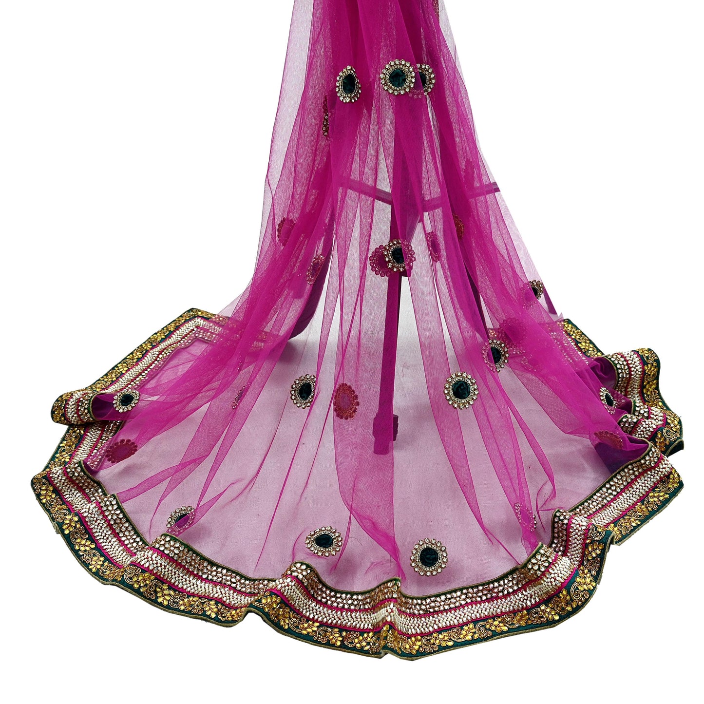 Indian Vintage Heavy Bridal Purple Dupatta Net Mesh Long Stole Hand Embroidered Scarves Golden Zardozi Dabka Zari Sequins Wedding Veil Hijab