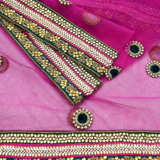 Indian Vintage Heavy Bridal Purple Dupatta Net Mesh Long Stole Hand Embroidered Scarves Golden Zardozi Dabka Zari Sequins Wedding Veil Hijab