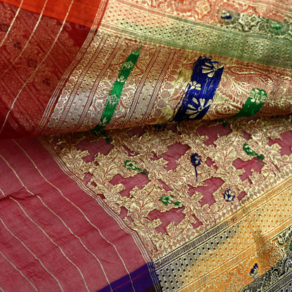 Indian Vintage Sari Heavy Maroon Pure Organza Silk Woven Brocade Banarasi Sarees Zari 5Yd Ethnic Fabric Dress Making Wedding Sarees