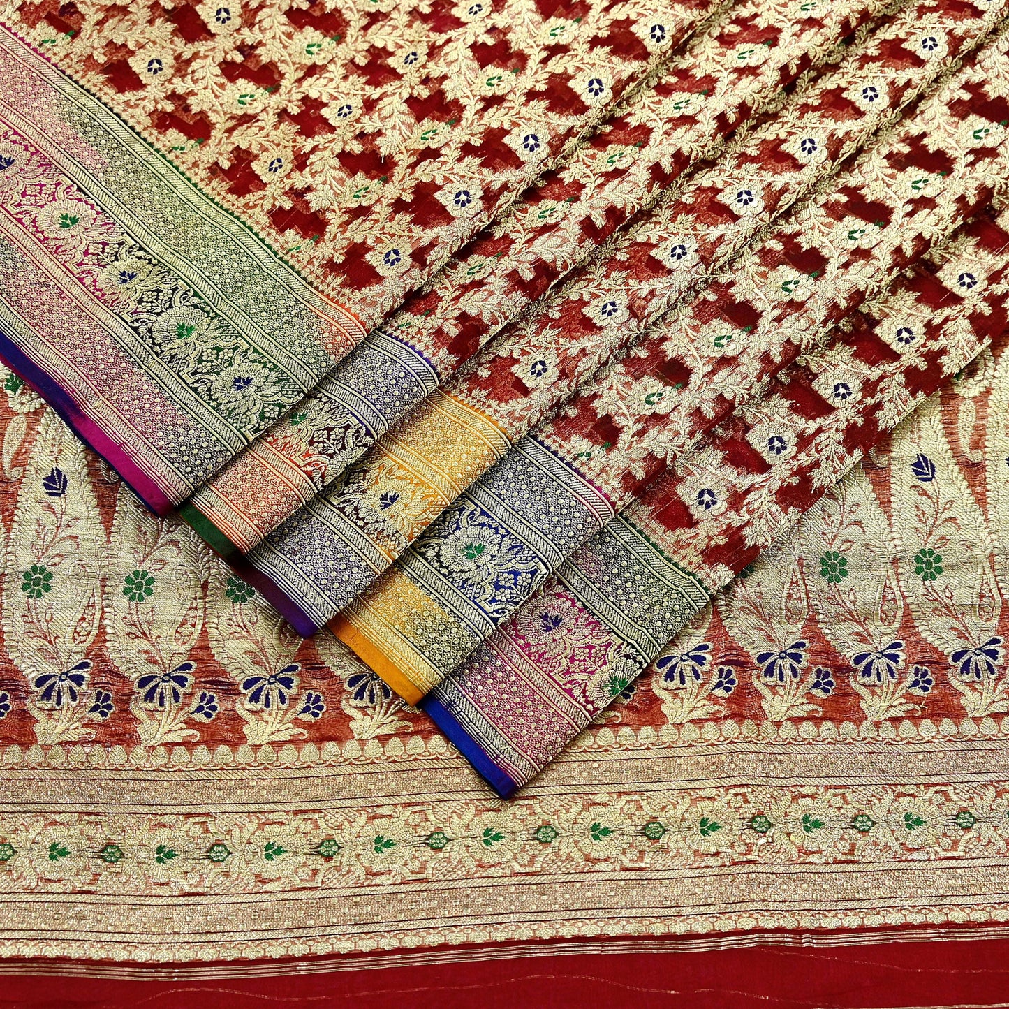 Indian Vintage Sari Heavy Maroon Pure Organza Silk Woven Brocade Banarasi Sarees Zari 5Yd Ethnic Fabric Dress Making Wedding Sarees