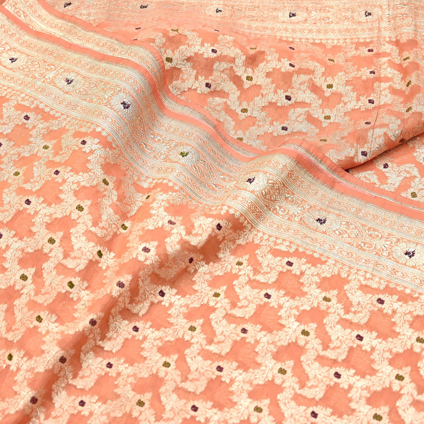 Indian Vintage Heavy Sari Peach Wedding Pure Silk Woven Banarasi Sarees Zari 5Yd Craft Fabric Dress making Crafting Wedding/Bridal Wear