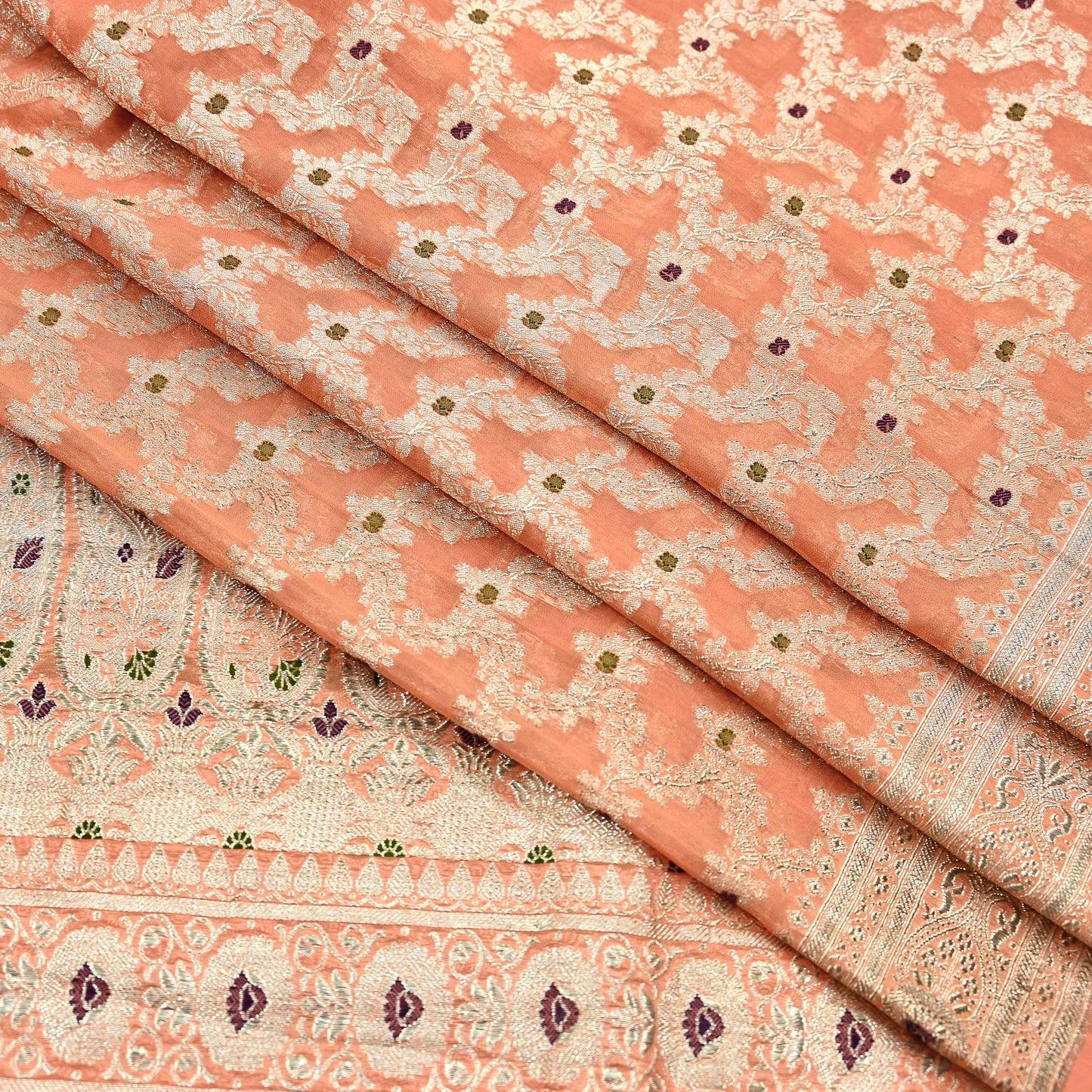 Indian Vintage Heavy Sari Peach Wedding Pure Silk Woven Banarasi Sarees Zari 5Yd Craft Fabric Dress making Crafting Wedding/Bridal Wear