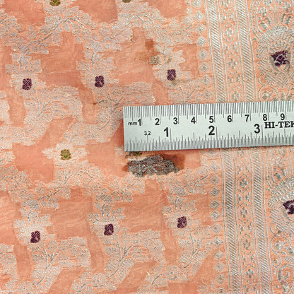Indian Vintage Heavy Sari Peach Wedding Pure Silk Woven Banarasi Sarees Zari 5Yd Craft Fabric Dress making Crafting Wedding/Bridal Wear