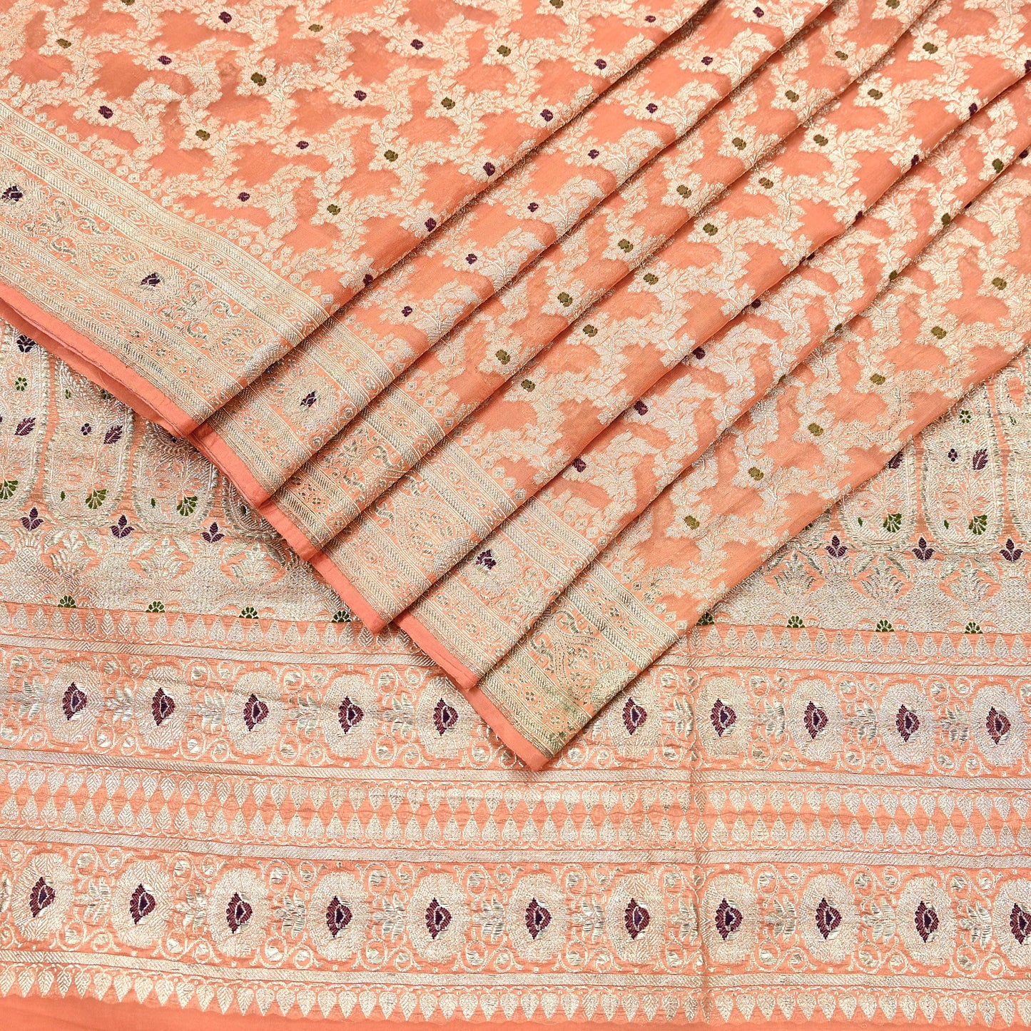 Indian Vintage Heavy Sari Peach Wedding Pure Silk Woven Banarasi Sarees Zari 5Yd Craft Fabric Dress making Crafting Wedding/Bridal Wear