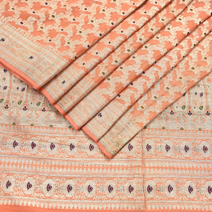 Indian Vintage Heavy Sari Peach Wedding Pure Silk Woven Banarasi Sarees Zari 5Yd Craft Fabric Dress making Crafting Wedding/Bridal Wear