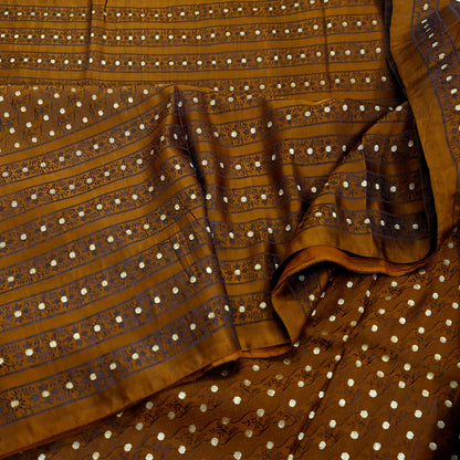 Indian Vintage Sari Golden Brown Heavy Pure Satin Silk Woven Banarasi Tanchoi Saree 5Yd Ethnic Craft Fabric Upcycle Bridal Heavy Sarees