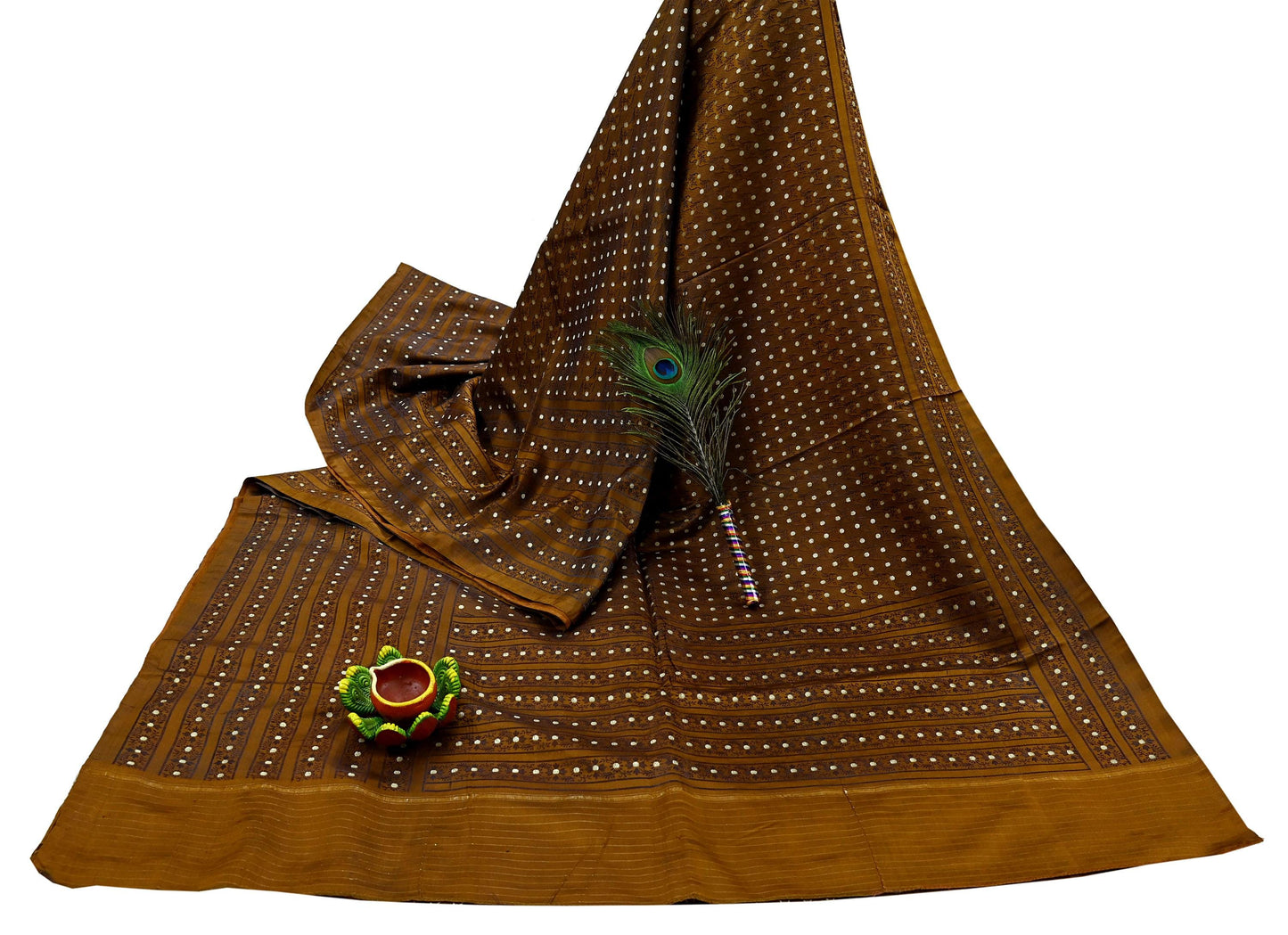 Indian Vintage Sari Golden Brown Heavy Pure Satin Silk Woven Banarasi Tanchoi Saree 5Yd Ethnic Craft Fabric Upcycle Bridal Heavy Sarees