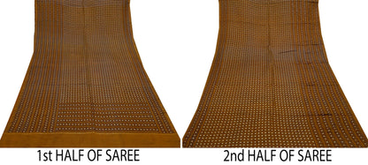 Indian Vintage Sari Golden Brown Heavy Pure Satin Silk Woven Banarasi Tanchoi Saree 5Yd Ethnic Craft Fabric Upcycle Bridal Heavy Sarees