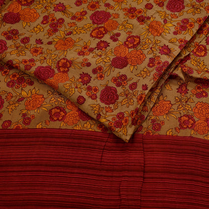 Vintage Sari Brown 100% Pure Silk Printed Saree Fabric 5yard Sewing Floral Soft Dress Designing for Crafting Paisley