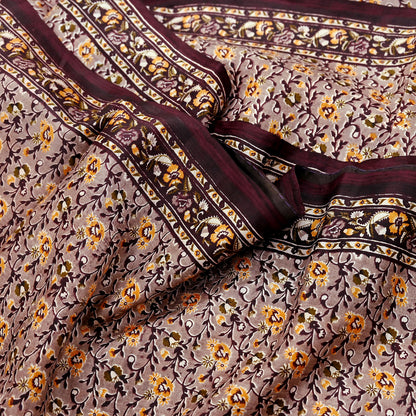 Indian Vintage Sari Brown 100% Pure Silk Printed Saree 5yard Sewing Craft Fabric DressMaking Wrap Floral Crafting Quilting