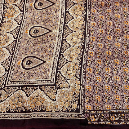 Indian Vintage Sari Brown 100% Pure Silk Printed Saree 5yard Sewing Craft Fabric DressMaking Wrap Floral Crafting Quilting