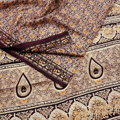 Indian Vintage Sari Brown 100% Pure Silk Printed Saree 5yard Sewing Craft Fabric DressMaking Wrap Floral Crafting Quilting