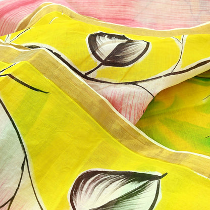 Indian Vintage Sari Hand Woven Hand Painted Sarees Pure Cotton Craft Fabric 5Yd Floral Soft Dress Making Zari Border Crafting Quilting