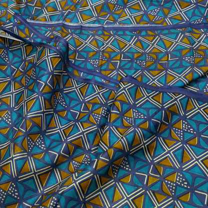 Indian Vintage Sari Green & Gray Pure Silk Printed Sarees Craft Fabric 5yd Sewing Dress Making Floral Crafting Quilting Upcycle Used