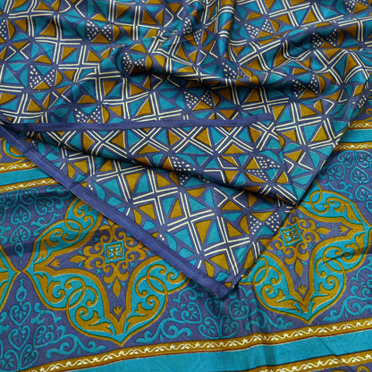 Indian Vintage Sari Green & Gray Pure Silk Printed Sarees Craft Fabric 5yd Sewing Dress Making Floral Crafting Quilting Upcycle Used