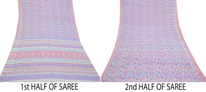 Indian Vintage Sari White & Pink Printed Pure Cotton Sarees Craft Fabric 5Yd Sewing Sarong Wrap Boho Floral Quilting Dress making