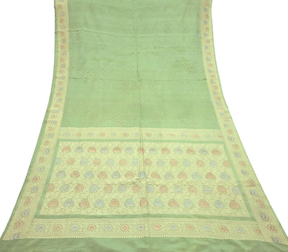 Indian Vintage Sari Green 100% Pure Silk Hand Woven Sarees Craft Fabric 5Yd Ethnic Sewing Dress making Crafting Quilting Upcycle Zari