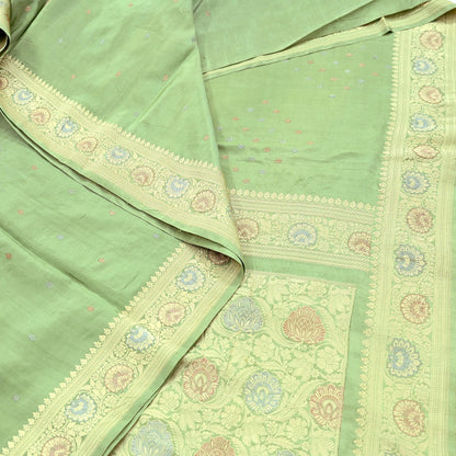 Indian Vintage Sari Green 100% Pure Silk Hand Woven Sarees Craft Fabric 5Yd Ethnic Sewing Dress making Crafting Quilting Upcycle Zari