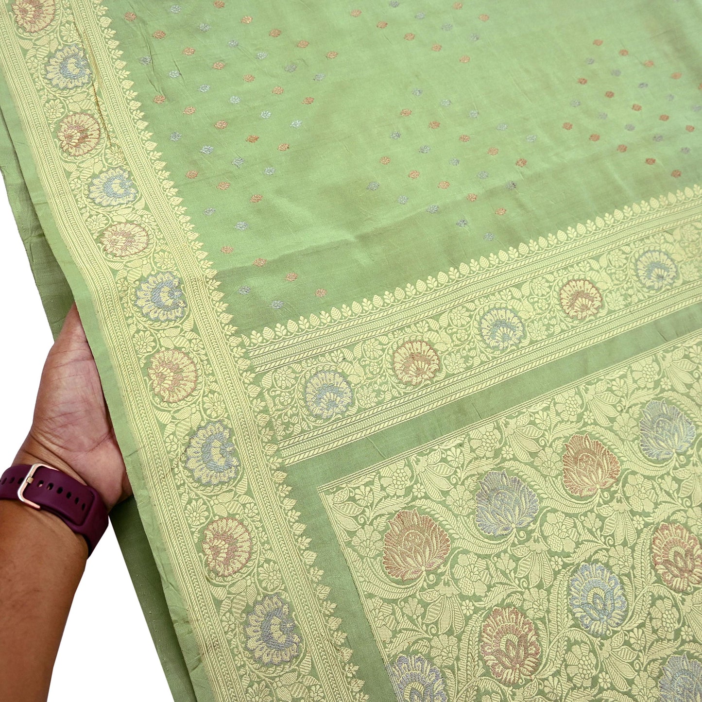 Indian Vintage Sari Green 100% Pure Silk Hand Woven Sarees Craft Fabric 5Yd Ethnic Sewing Dress making Crafting Quilting Upcycle Zari